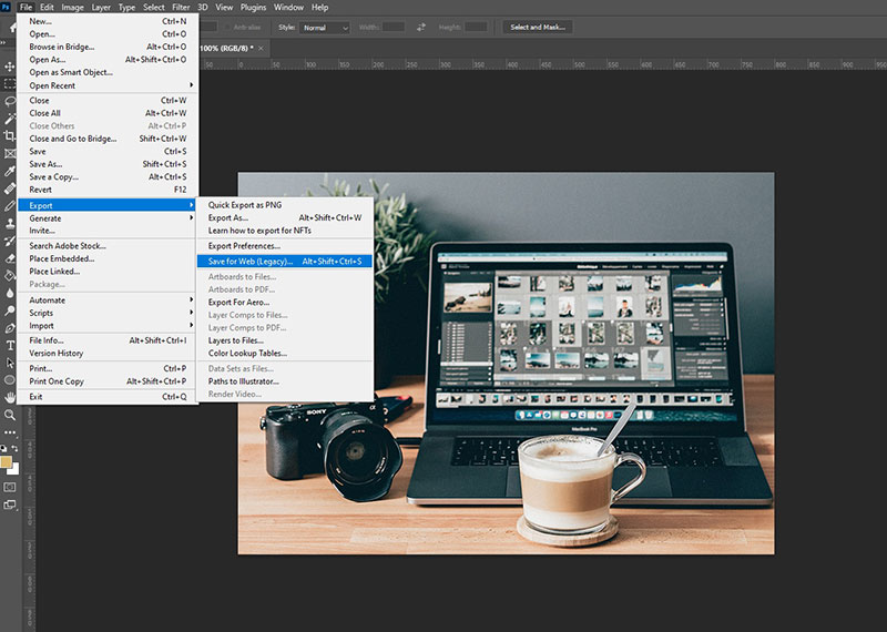 Exporting images for the web to compress them