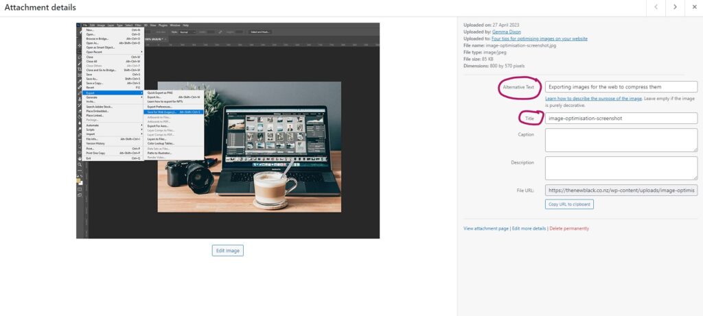 WordPress settings to optimise images for SEO.