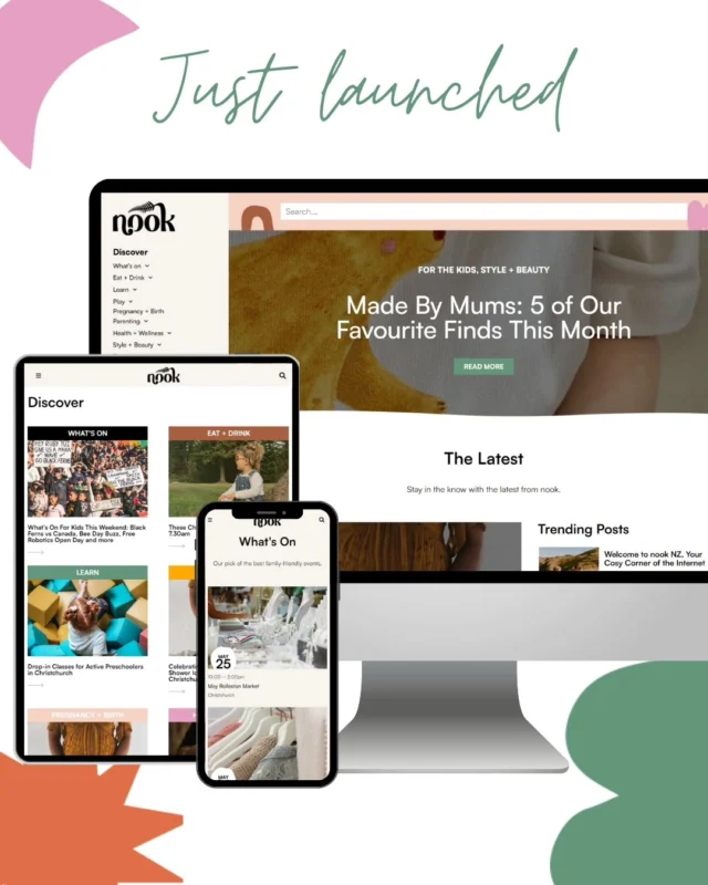 @nooknz - your new cosy corner of the Internet. Grab a cuppa, have a browse and discover all the latest and greatest things to do with your little ones.

We loved working with Lexi to bring her vision to life. The brief was a fun, image forward website with a focus on fresh content and easy navigation. She had fabulous brand guidelines that were a joy to work with. The result is a website with a wealth of information that complements nook's growing Instagram presence.

A flexible platform was used that will grow with the brand. Keep your eyes peeled for a directory coming soon...

#websitedevelopment
#webdesign
#christchurch
#startup